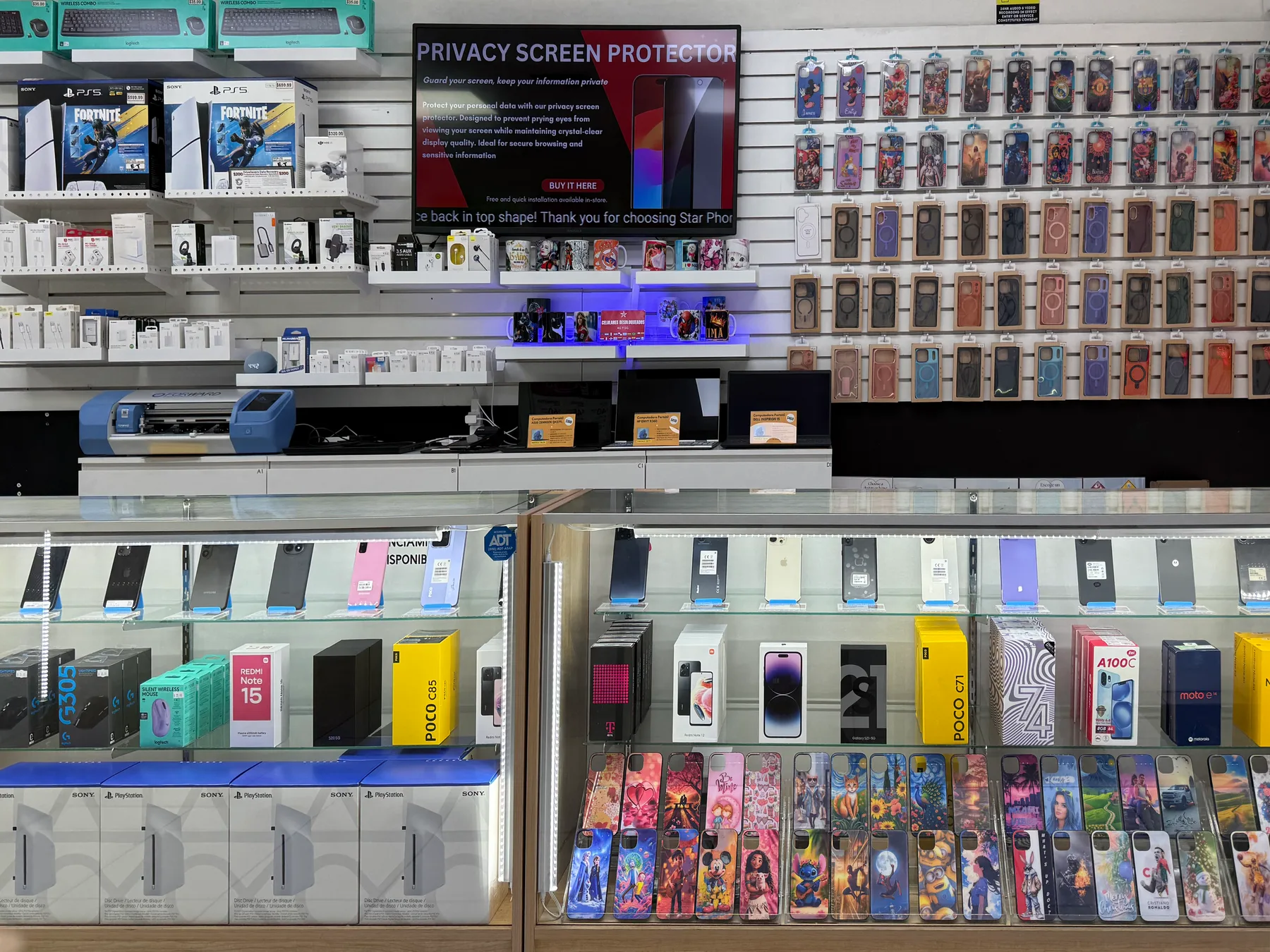 Phones and accessories on display at Star Phone Fix in Hialeah